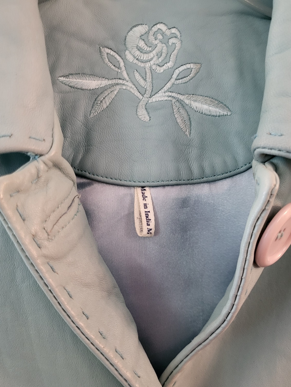 Rare Find - Provence D'Amour Women's Turquoise Leather Jacket - Size M - Picture 3 of 6
